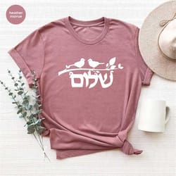 jewish women clothing, shirts for women, hanukkah shirts, shalom tshirt, mom hanukkah gift, peace birds graphic tees, cu