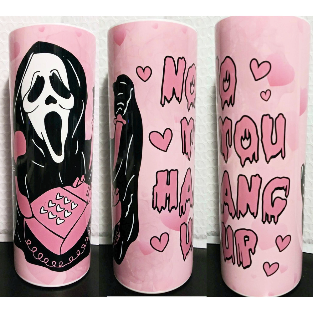 TUMBLER Scream, Phone, No You Hang Up, Pink Hearts, 90s vibe, Horror Movies, Stainless Steel 20oz with Lid and Straw.jpg.png.png