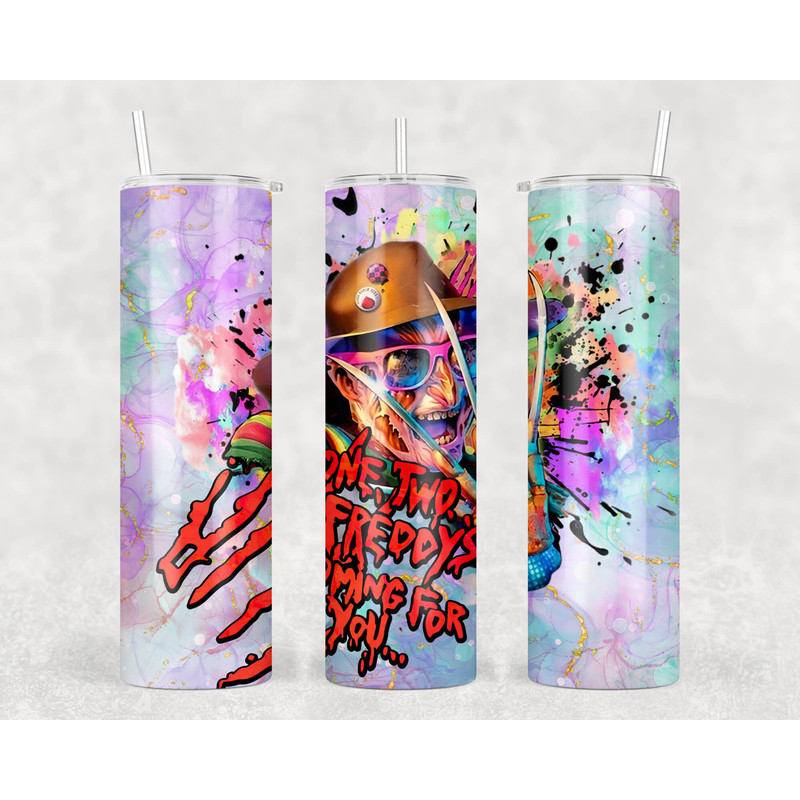 Freddy's Gloved Grip Fear's Embrace, 20oz skinny tumbler, 30oz skinny tumbler.jpg