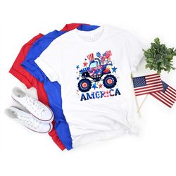 Monster Truck American Flag Shirt, Monster Truck 4th of July Gifts,  American Patriotic Monster Truck