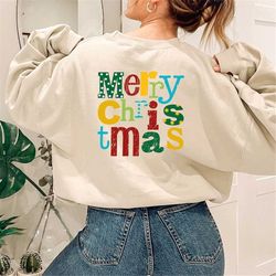 funny merry christmas sweatshirt, unisex christmas holiday party hoodie, retro crewneck christmas winter long sleeve shi