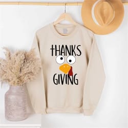 thanksgiving turkey hoodie, unisex fall clothing, happy thanksgiving long sleeve shirt for family, funny turkey face swe