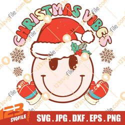 Christmas Vibes SVG, Smiley Christmas SVG, Retro Christmas SVG