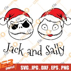 Jack And Sally Christmas SVG, Jack And Sally With Christmas Hat SVG, Nightmare Before Christmas SVG