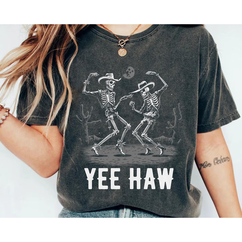 Cowboy Skeleton Yeehaw Shirt Dancing Skeleton T-shirt Western Southern Life Country Music Tee Trendy Western Graphic Tee - 1.jpg