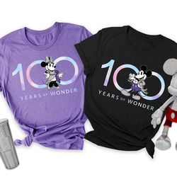 mickey and minnie disney100 couple matching shirt, disney 100 years of wonder tee, di