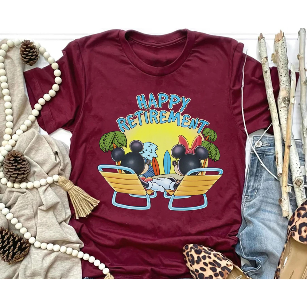 Mickey And Minnie Sunset Happy Retirement T-shirt Disney Retired 2023 Summer Beach Tee Walt Disney World T-shirt Funny Disneyland Trip - 1.jpg