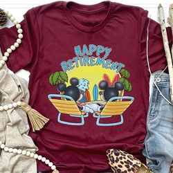 mickey and minnie sunset happy retirement t-shirt, disney retired 2023 summer beach t