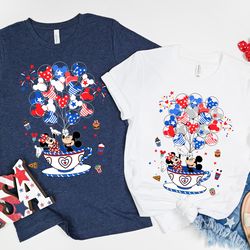 patriotic mickey and minnie balloon tea cup shirt, happy 4th of july disney t-shirt,