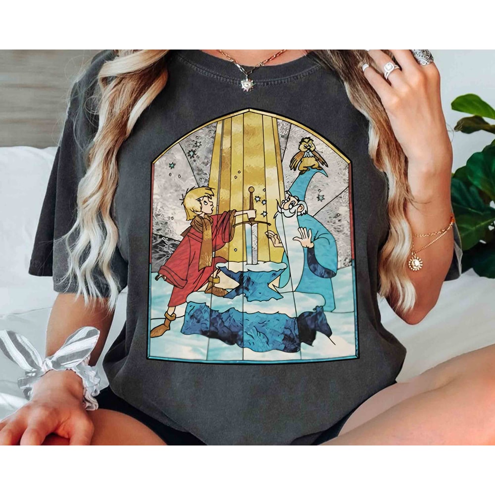 Retro Disney The Sword in the Stone Stained Arthur And Merlin Stained Glass WDW Unisex T-shirt Family Birthday Gift Adult Kids Toddler Tee - 1.jpg