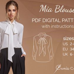 women blouse pdf pattern long sleeve shirt loose blouse pdf pattern casual top pattern