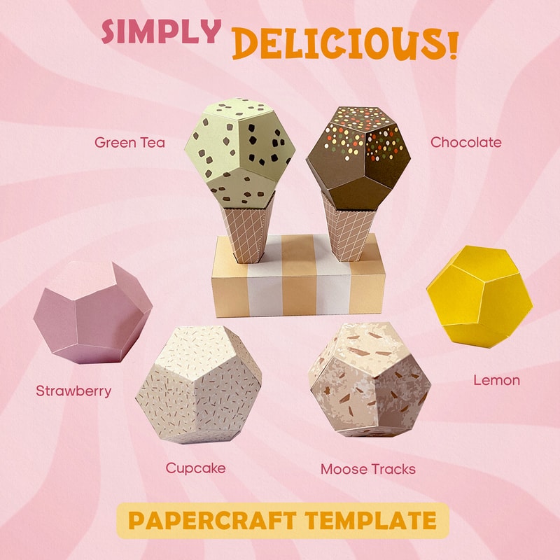 Ice Cream Cones DIY Papercraft Gift 3D Printable Party Inspire Uplift