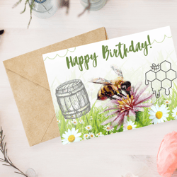 happy birthday! digital card to download insect painting creeting card.