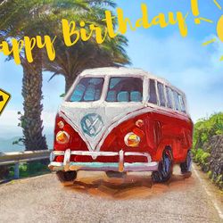 happy birthday! digital card to download painting creeting card.