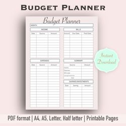 Budget Planner, Budget Planner Template, Financial planner Template, Printable Budget Planner, Budget Checklist, Printab