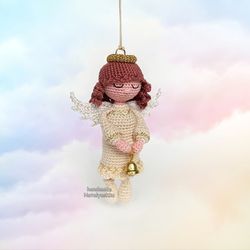 Angel with a bell, Keychain, Christmas Angel, Little crochet hanging Angel, Christmas gift, White Guardian angel