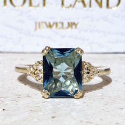 Blue Topaz Ring - December Birthstone - Gemstone Band - Gold Ring - Engagement Ring - Rectangle Ring - Cocktail Ring
