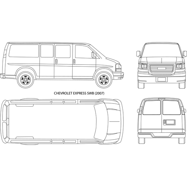 CHEVROLET EXPRESS SWB (2007)line art vector file Black white | Inspire ...