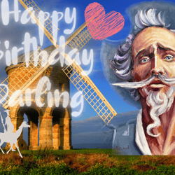 happy birthday! digital  creeting card. don quixote.