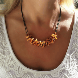 Natural Amber Choker Necklace Baltic Amber Jewelry Handmade Gemstone Beads Necklace Pendant Bar Necklace For Women