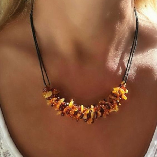 Natural Baltic Amber Choker Necklace Baltic Amber Jewelry Handmade Gemstone Beads Necklace Everyday Bar Necklace For Women unique handmade jewelry multicolor.jp