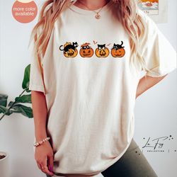 black cat pumpkin shirt, comfort colors halloween t-shirt, black cat shirts, halloween cat shirt, spooky season, fall s