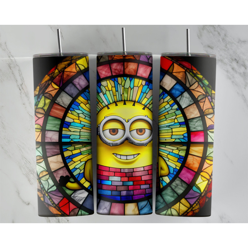 Minion 20oz Sublimation Tumbler Designs, Minions Stained Glass 92 x 83 Straight Skinny Tumbler Wrap PNG, Sublimation Design PNG.jpg