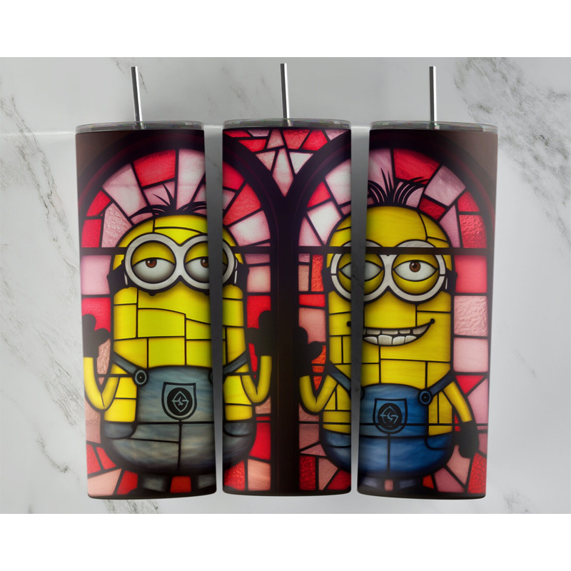 Minion 20oz Sublimation Tumbler Designs, Minions Stained Glass 92 x 83 Straight Skinny Tumbler Wrap PNG, Sublimation Design PNG-1.jpg