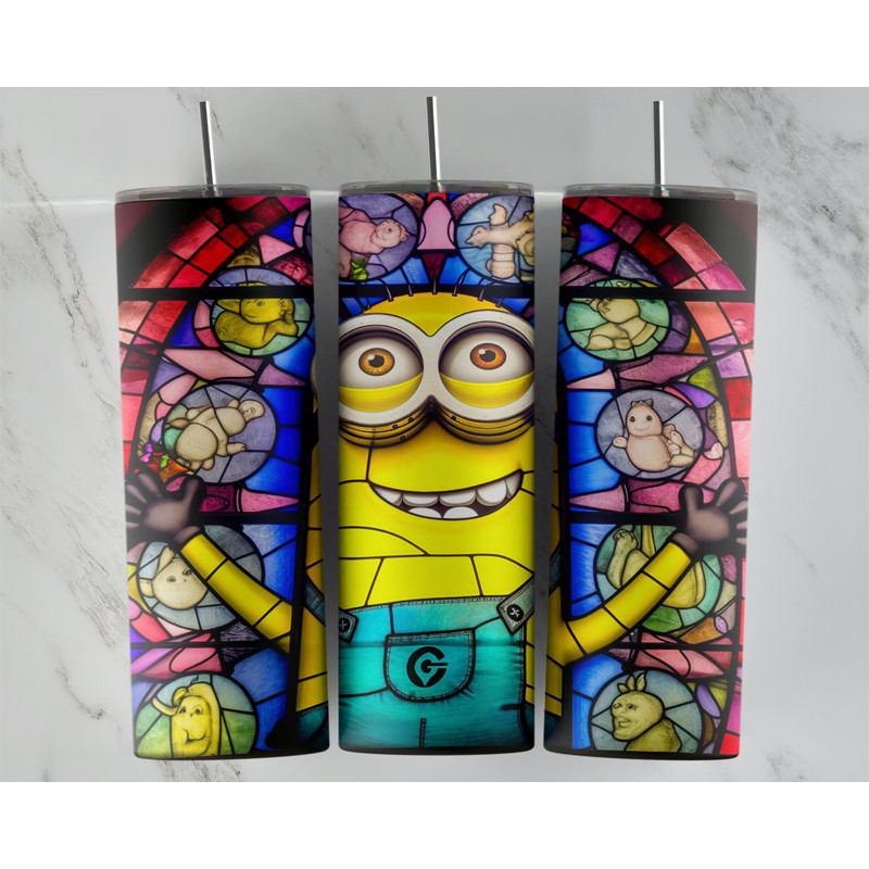 Minion 20oz Sublimation Tumbler Designs, Minions Stained Glass 92 x 83 Straight Skinny Tumbler Wrap PNG, Sublimation Design PNG-2.jpg