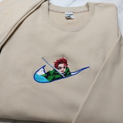 nike x tanjiro embroidered sweatshirt, anime custom embroidered sweatshirt, custom anime embroidered crewneck, anime