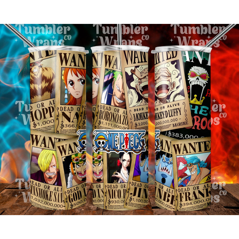 one pc wanted affiches Anime 20 oz sublimation de conception d'enveloppe de gobelet maigre , one pc Anime 20 oz enveloppe de Gouelet droite.jpg