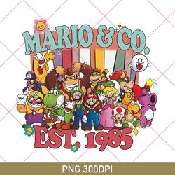 super mario 300dpi, super mario character png, super mario bros est. 1985 png, mario world tee, luigi, yoshi, peach
