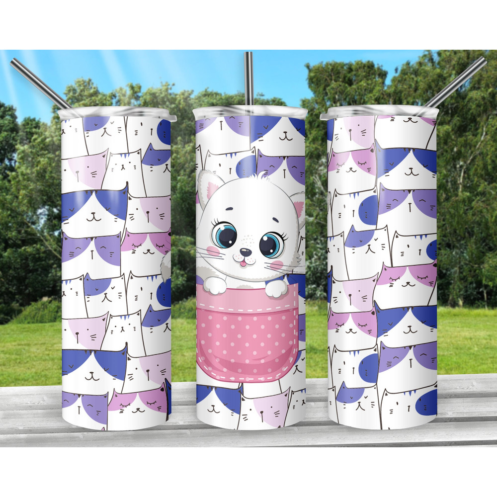 Cute Cat 20oz Sublimation Tumbler Designs, Cat Straight Skinny Tumbler Wrap PNG, Sublimation Design PNG, Digital Download, PNG.jpg