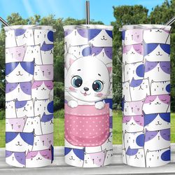 cute cat tumbler, cute cat skinny tumbler