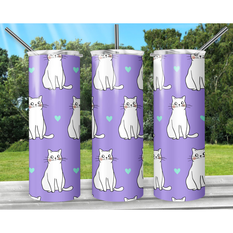 Cute Cat 20oz Sublimation Tumbler Designs, Cat Straight Skinny Tumbler Wrap PNG, Sublimation Design PNG, Digital Download, PNG-1.jpg