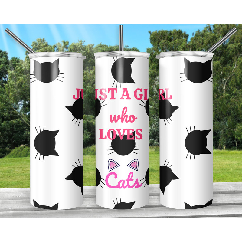 Cute Cat 20oz Sublimation Tumbler Designs, Cute Cat Straight Skinny Tumbler Wrap PNG, Sublimation Design PNG, Digital Download, PNG.jpg