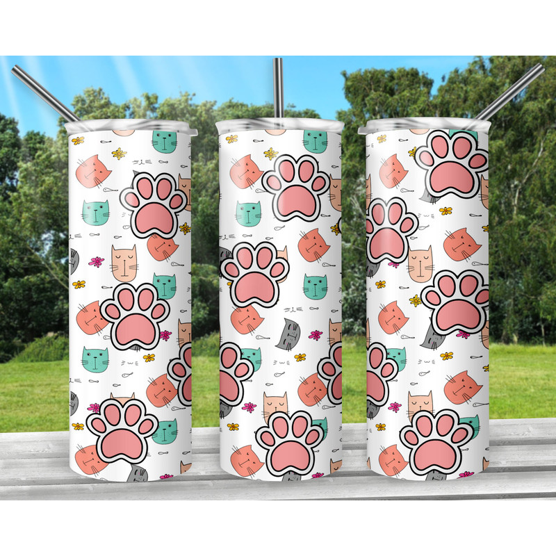 Cute Cat 20oz Sublimation Tumbler Designs, Cute Cat Straight Skinny Tumbler Wrap PNG, Sublimation Design PNG, Digital Download, PNG-2.jpg