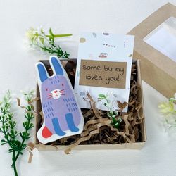 bunny gift brooch, best friend gift, long distance relationship, easter gift, love you gift, thank you card