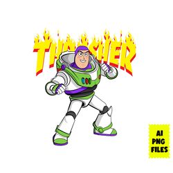 buzz lightyear thrasher png, thrasher logo png, buzz lightyear png, fashion brand png, digital ai file