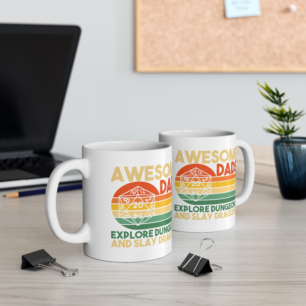 Awesome Dads Explore Dungeons Mug, Dungeons and Dragons Dad Mug, Gift for Dad DND Ceramic Mug, Father's Day DND Gift Mug - 3.jpg