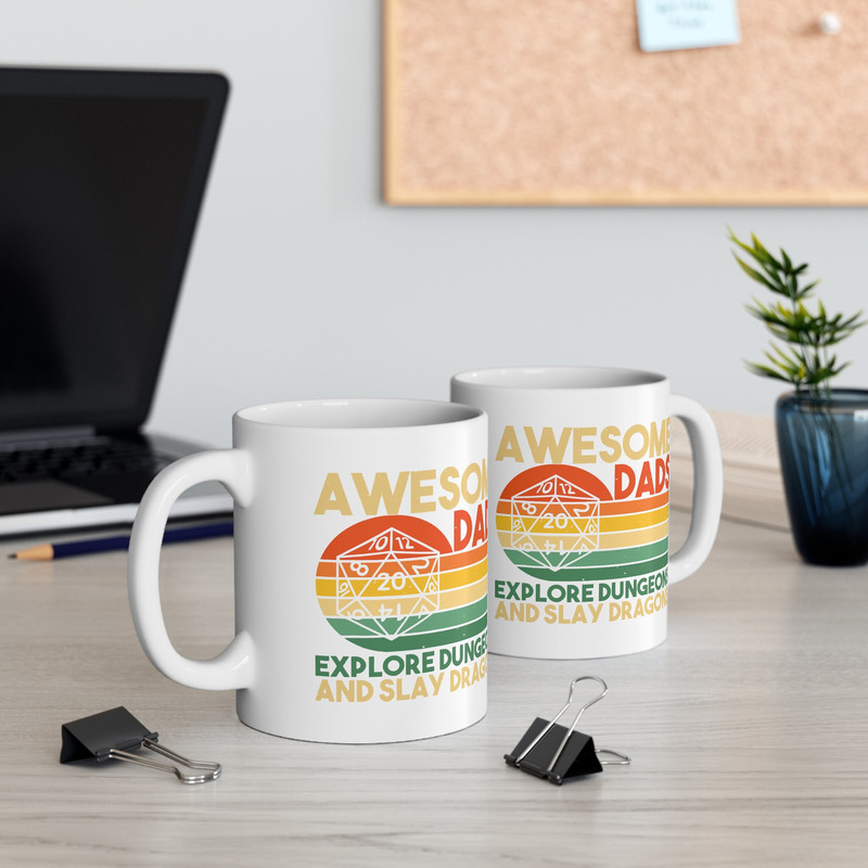 Awesome Dads Explore Dungeons Mug, Dungeons and Dragons Dad Mug, Gift for Dad DND Ceramic Mug, Father's Day DND Gift Mug - 3.jpg