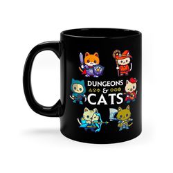 dungeons & cats mug, dnd dungeons and dragons cats mug, dnd ceramic mug, cat dnd mug,