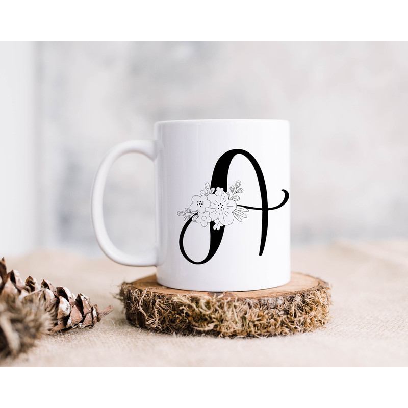 Floral Alphabet Mug, Custom Alphabet Gift Mug, Woman Gift Mug, Ceramic Mug, Personalized Alphabet Mug, Coffee Mug, Initial Mug, Letter Mug - 1.jpg