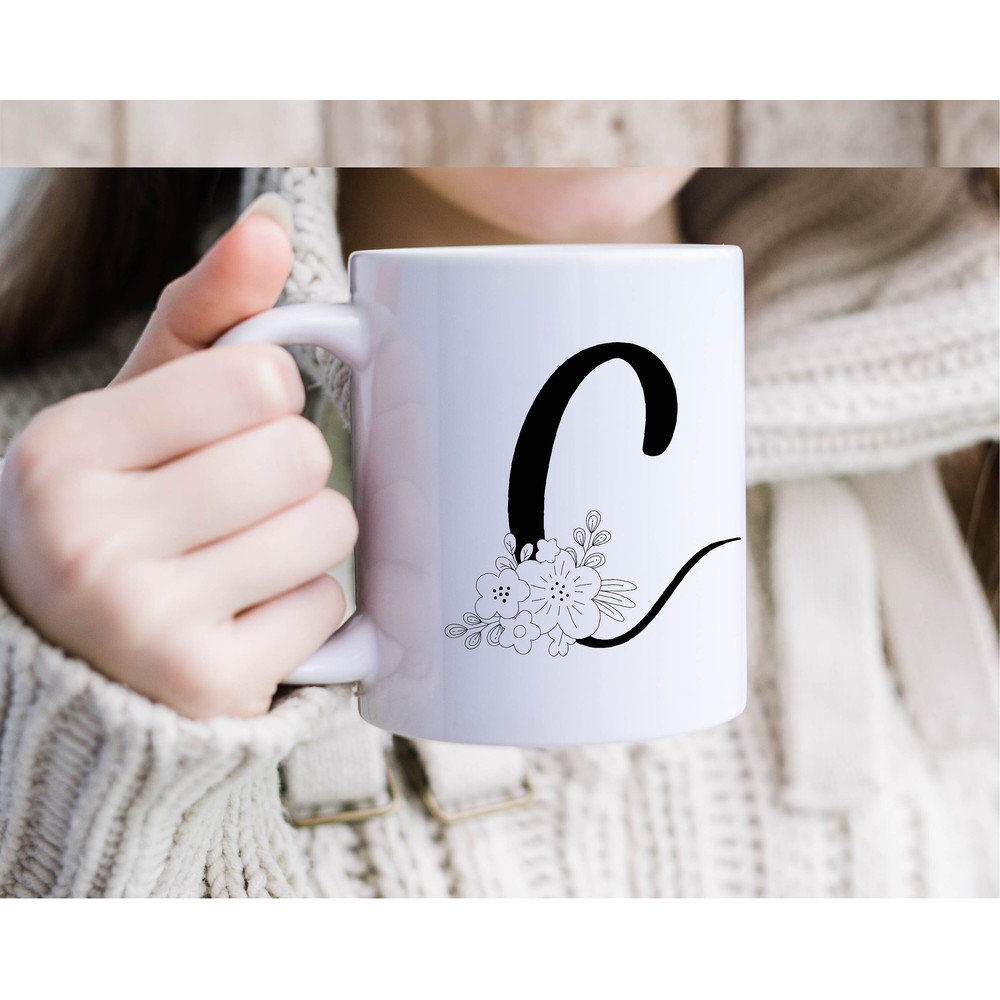 Floral Alphabet Mug, Custom Alphabet Gift Mug, Woman Gift Mug, Ceramic Mug, Personalized Alphabet Mug, Coffee Mug, Initial Mug, Letter Mug - 2.jpg