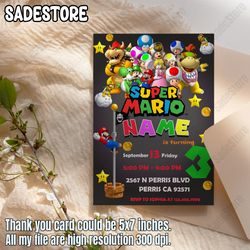 Editable Super Mario Birthday Invitation Template, Printable SuperMario Birthday Card Party Invitations, Digital Kids