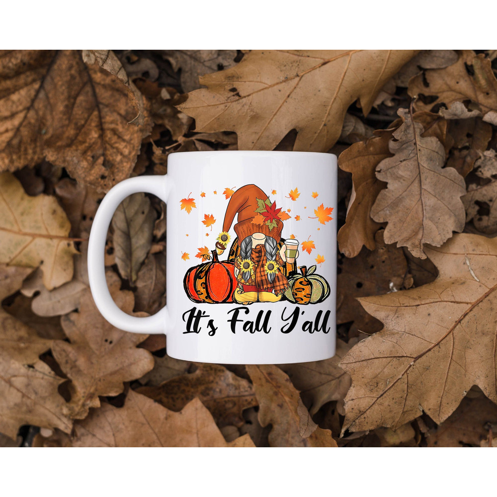 It's Fall Yall Mug, Fall Coffee Mug, Fall Gnome Mug, Cute Fall Ceramic Mug - 1.jpg