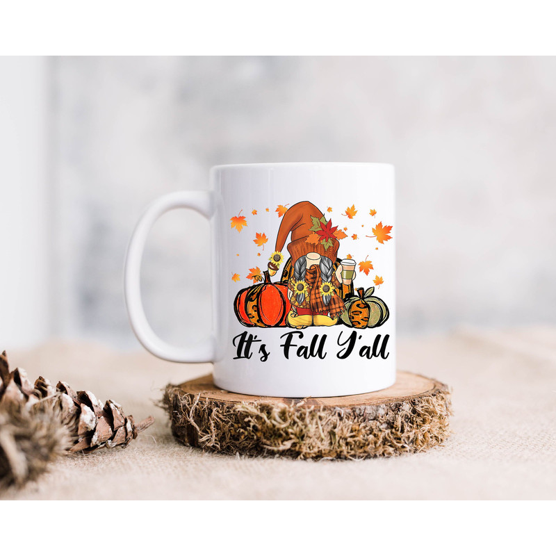 It's Fall Yall Mug, Fall Coffee Mug, Fall Gnome Mug, Cute Fall Ceramic Mug - 2.jpg
