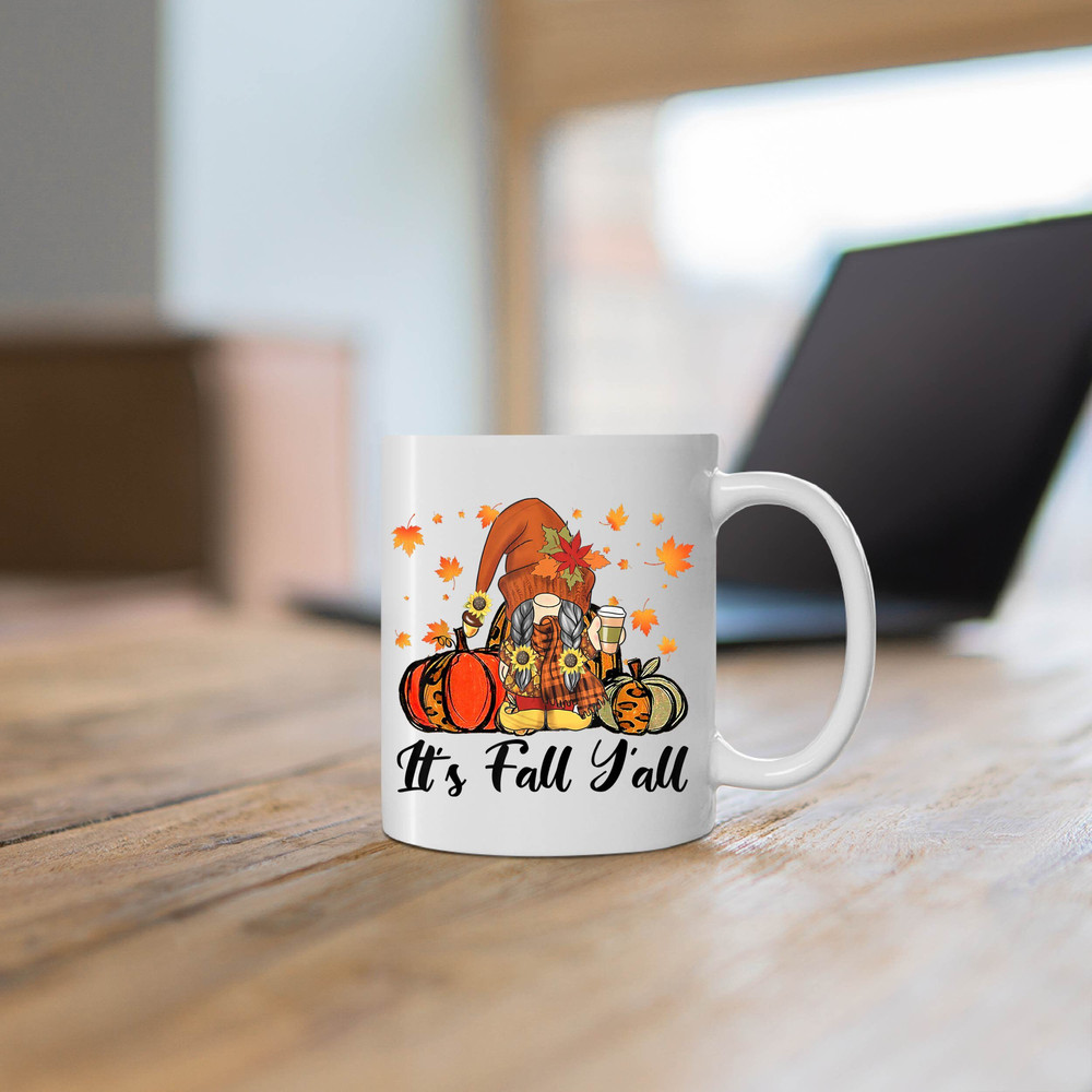 It's Fall Yall Mug, Fall Coffee Mug, Fall Gnome Mug, Cute Fall Ceramic Mug - 3.jpg