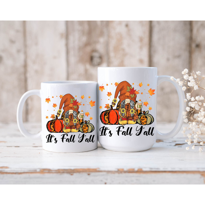 It's Fall Yall Mug, Fall Coffee Mug, Fall Gnome Mug, Cute Fall Ceramic Mug - 5.jpg