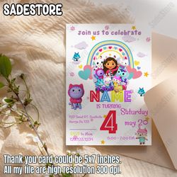 Editable Gabbys Dollhouse Birthday Invitation Template, Printable Birthday Party Invitations, Digital Bday Party Invite